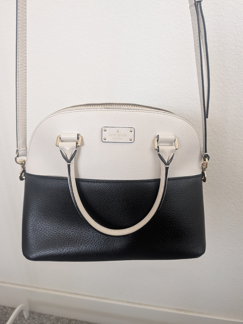 Kate Spade Two-Tone Color Block Black and Cream Dome Satchel Purse